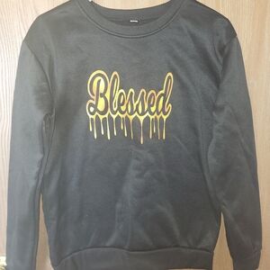 Black Sweatshirt with Gold 'Blessed' Print